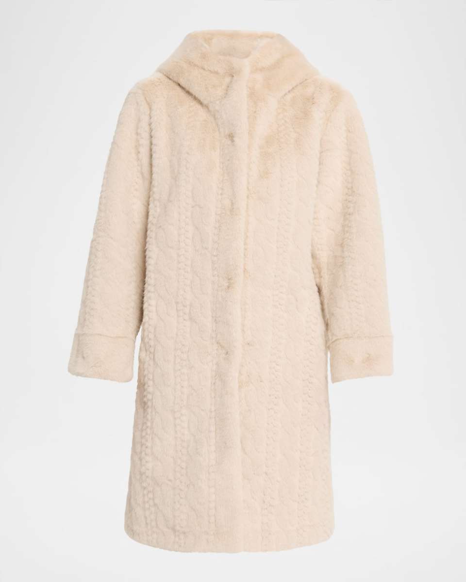 Myla Hooded Cable Faux Fur Coat
